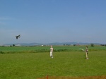Sabre takeoff, the oldes member of Alfery family is throwing, the youngest one is at the controls